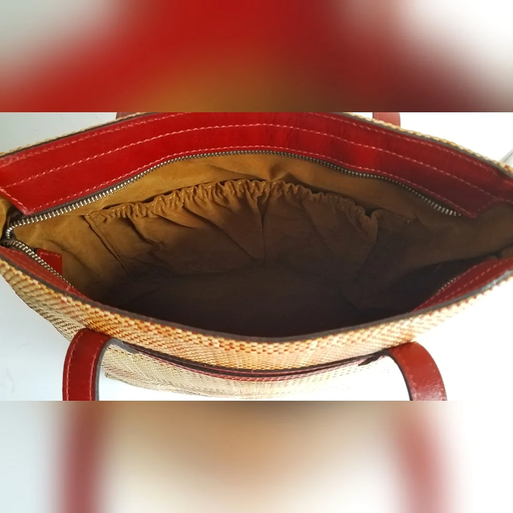 Patricia Nash Italian Fine Straw Multi Weave & Leather Viana Ochre Tote Bag - Picture 14 of 15